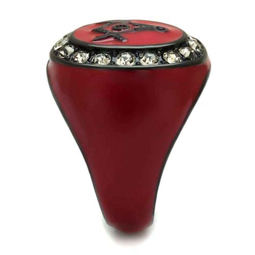 ARTK2638 Stainless Steel Red & Black Ion Plated Crystal Masonic Freemason Ring Sz 8-13